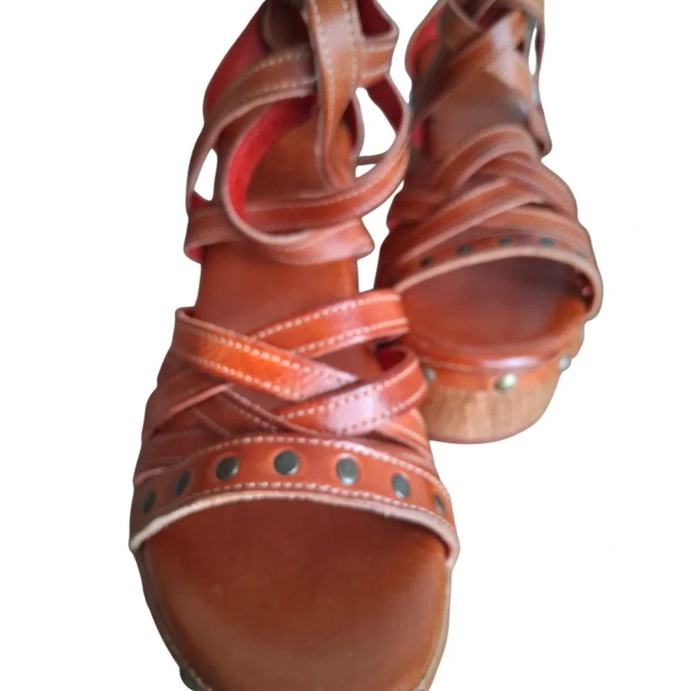 Bed Stu Antonelli Chunky Platform Leather Wood Sandals Women's Size 10 Indie Slz